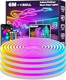 LETIANPAI 6M Neon Led Strip,Flexible LED Streifen,Control with App/Remote,Multiple Modes,Waterproof,Music Sync Gaming Led Strip Lights for Bedroom Indoor,IP68 Outdoor RGB Neon Lights