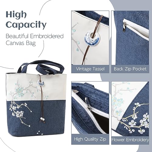 MAZEXY Elegant Vintage Silk Pattern Shoulder Handbag Tote Bag with Pendant and Tassels4