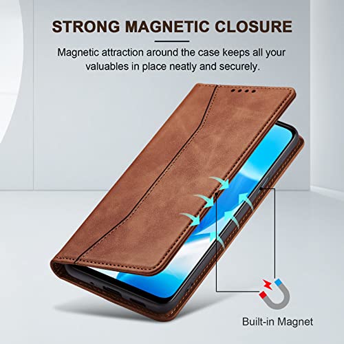 Image of Jasonyu Flip Wallet Case for OnePlus Nord N200 5G,Leather Magnetic Folio Cover with Card Holder,Kickstand - TPU Shockproof Durable Protective Phone Case,Brown