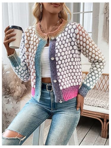 Floerns Women's Ombre Marled Knitwear Long Sleeve Button Front Cardigan4