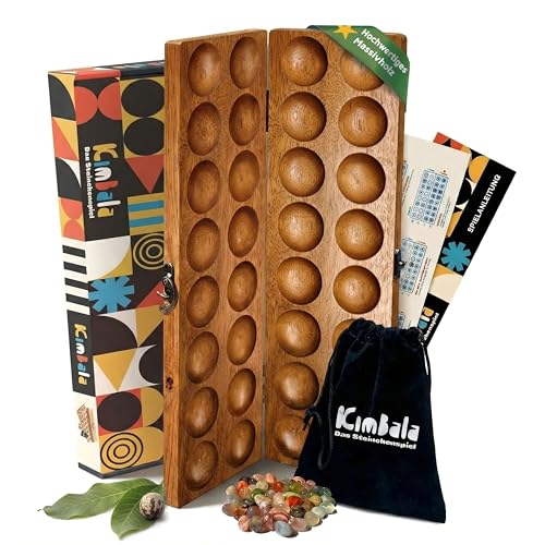 Spielario Kimbala | Steinchenspiel | Kalaha Spiel | Mancala | Hus | Bao | Edelsteinspiel | Steinspiel | Spannendes Strategiespiel aus Holz | Für Kinder und Erwachsene | inkl. Beutel und Verpackung