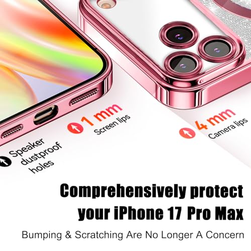 Image of Misscase for iPhone 17 Pro Max Case Compatible with MagSafe,Built-in Camera Lens Protector Full Protection Soft TPU Anti-Scratch Anti-Fingerprint Magnetic Glitter Slim Case Cover 6.9 inch Pink