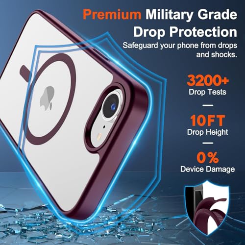 Image of DIZORO Compatible iPhone 17e / iPhone 16e Case,Compatible with MagSafe, Non Yellow Military-Grade Drop Protection & Hard PC Back Cover Slim Transparent Anti-Scratch Shockproof Phone Case - Wine