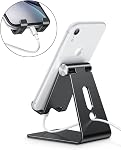 Adjustable Cell Phone Stand, OMOTON C2 Aluminum Desktop Phone Holder Dock Compatible with iPhone 17/16/15/14 Pro Max/Pro/Air and Other Smart Phones, Black
