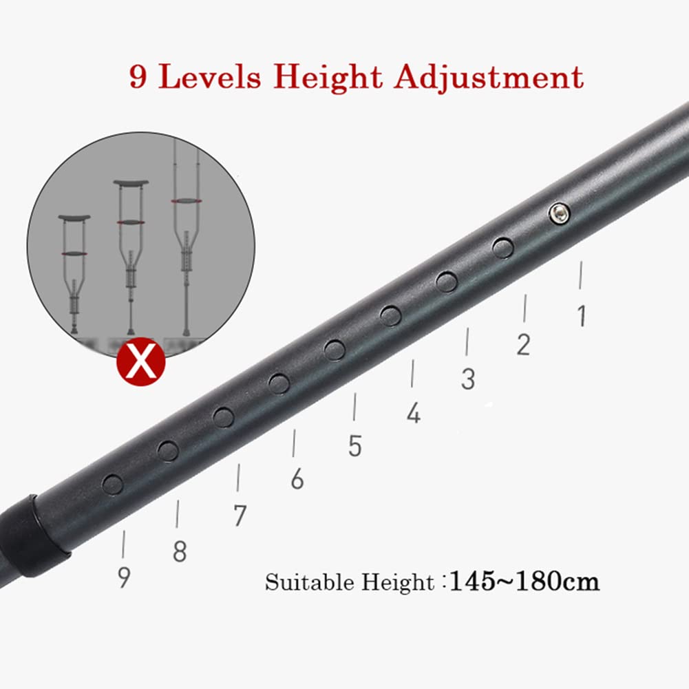 NGD Stampelle Ascellari Telescopiche Pieghevole(2 unità),Stampella Ortopedica Regolabile in Alluminio a Forma di F con Puntale Antiscivolo,Impugnatura Ergonomica,Carico 130 kg(Nero)