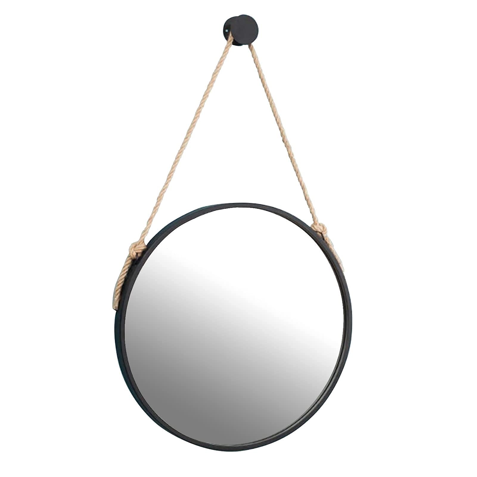 TYUHDUYUR Wall Mounted Round Mirror with Hemp Rope Hanging Strap | Contemporary Black Metal Framed | Round Makeup Vanity Mirror for Washrooms Bathroom Wall Decor Exquisite / 70cm