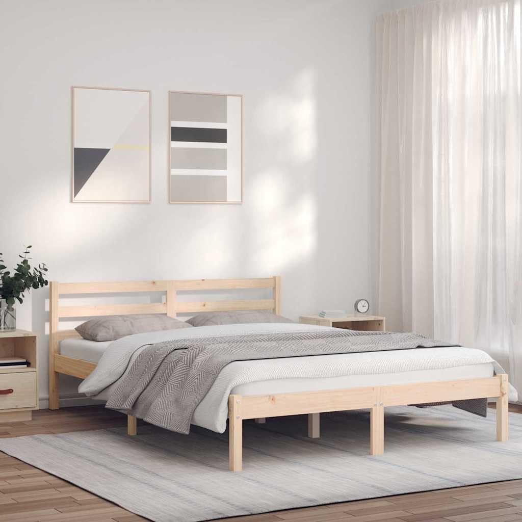 vidaXL Bed Frame Natural 76.97 x 56.10 x 27.36 in Solid Pine Wood, Chic Bedroom Set, Trendy Bed Frame, Sturdy Wood, Sleek Minimalist Style, Tough Furniture for City Life