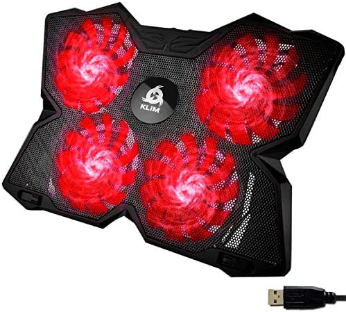 KLIM Wind - Laptop Cooling Pad - More Than 500 000 Units Sold - 2022 Version - The Most Powerful Rapid Action Cooling Fan - Laptop Stand with 4 Cooling Fans at 1200 RPM - USB Fan - PS5, PS4 - Red