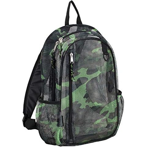 Eastsport Gym Mesh Backpack See Through Semi Transparent with Adjustable Straps for Work, Travel, Security, Swimming and Beach - Camo/Black Cover