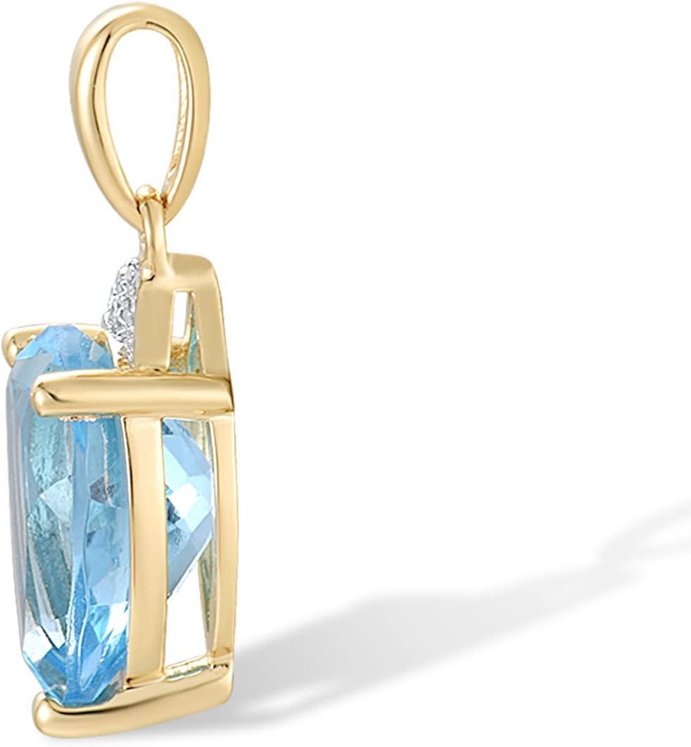 Santuzza 10K White Solid Gold Solitaire Pear Shape Swiss Blue Topaz Genuine Diamond Dainty Pendant Without Chain for Women - Image 2