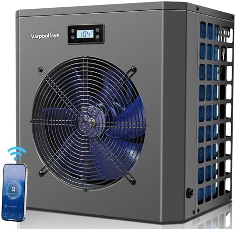 Varpoolfaye 16000 BTU Electric Pool Heater For Above Ground Pool 5000 Gallon Swimming Pool Heat Pump Heating Cooling Mode WiFi Control Schedule Pool Heater 120V 60Hz