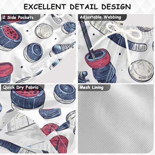 Pigsaly Boys Swim Trunks Ice Hockey Equipment Retro Boys Board Shorts Swimsuit Swimwear Summer Bathing Suit 2T Multicolor3