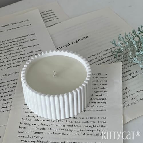 Image of Kitty Cat Aesthetic Soy Wax Scented Candles | Reusable Concrete Sea Shell Jars | Vanilla Aroma | 12+ Hours Burn Time | Perfect Home Decor for Bedroom, Office & Hostel (Fluted Jar Candle)