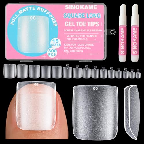 300Pcs Square Toe Nail Tips with Glue,SINOKAME 15 Sizes...