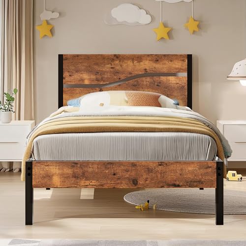 VECELO Cadre de lit 90 x 200 cm en métal avec sommier à Lattes, lit Simple en métal avec tête...