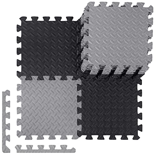 100 Pieces Foam Mats For Floor 12 X 12 Inch Puzzle Exercise Mat Protective Gym Flooring For Home Gym Eva Interlocking Foam Tiles With Border For Workouts Equipment Yoga Pilates (Black, Gray) #TOP11