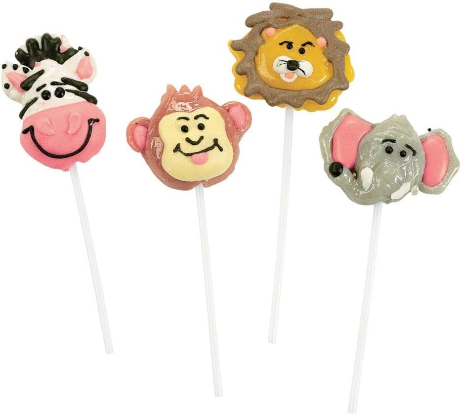 Novelty Themed Individually Wrapped Lollipops, 12 Pieces, Jungle Safari, Lions, Monkeys, Elephants, Zebras, Party Favors