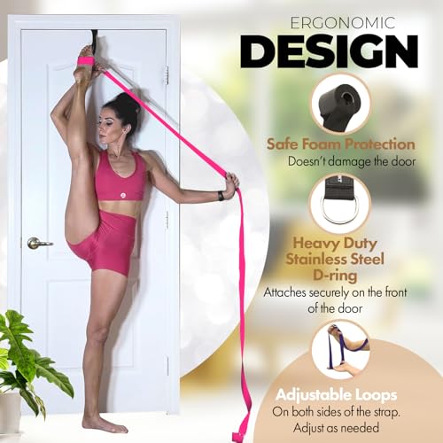 pilates stretching strap with door anchor - flexibility equipment for pilates practitioners - ideal for improving leg flexibility core stability and posture alignment at home