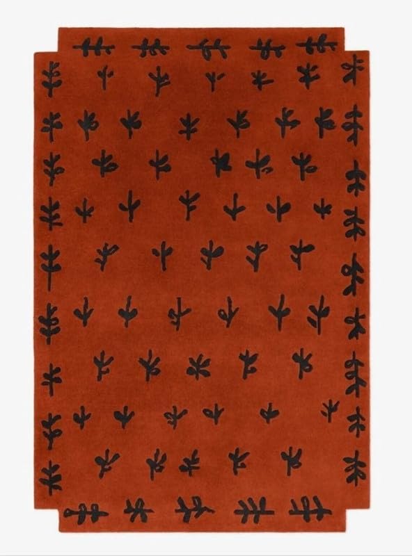 10x14 Ft Hand Tufted Wool Area Rug, Modern Abstract Rust Orange & Black Pattern, Premium Handmade Carpet for Living Room Bedroom & Home Décor