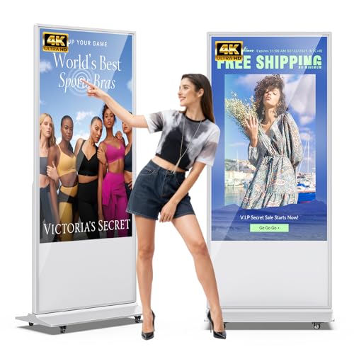 Image of 65 Inch 4K Digital Signage Display,Indoor Floor Standing TouchScreen Advertising Display Kiosk Android System,Commercial LCD Totem Support HDMI-in,Free Customization Stickers and CMS System(White)