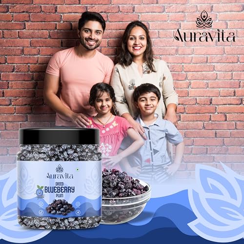Image of Auravita Premium Dried Blueberry Plum 250gm | Whole & Naturally Sweet | Ideal for Baking, Toppings & Snacking Jar Pack Of 1