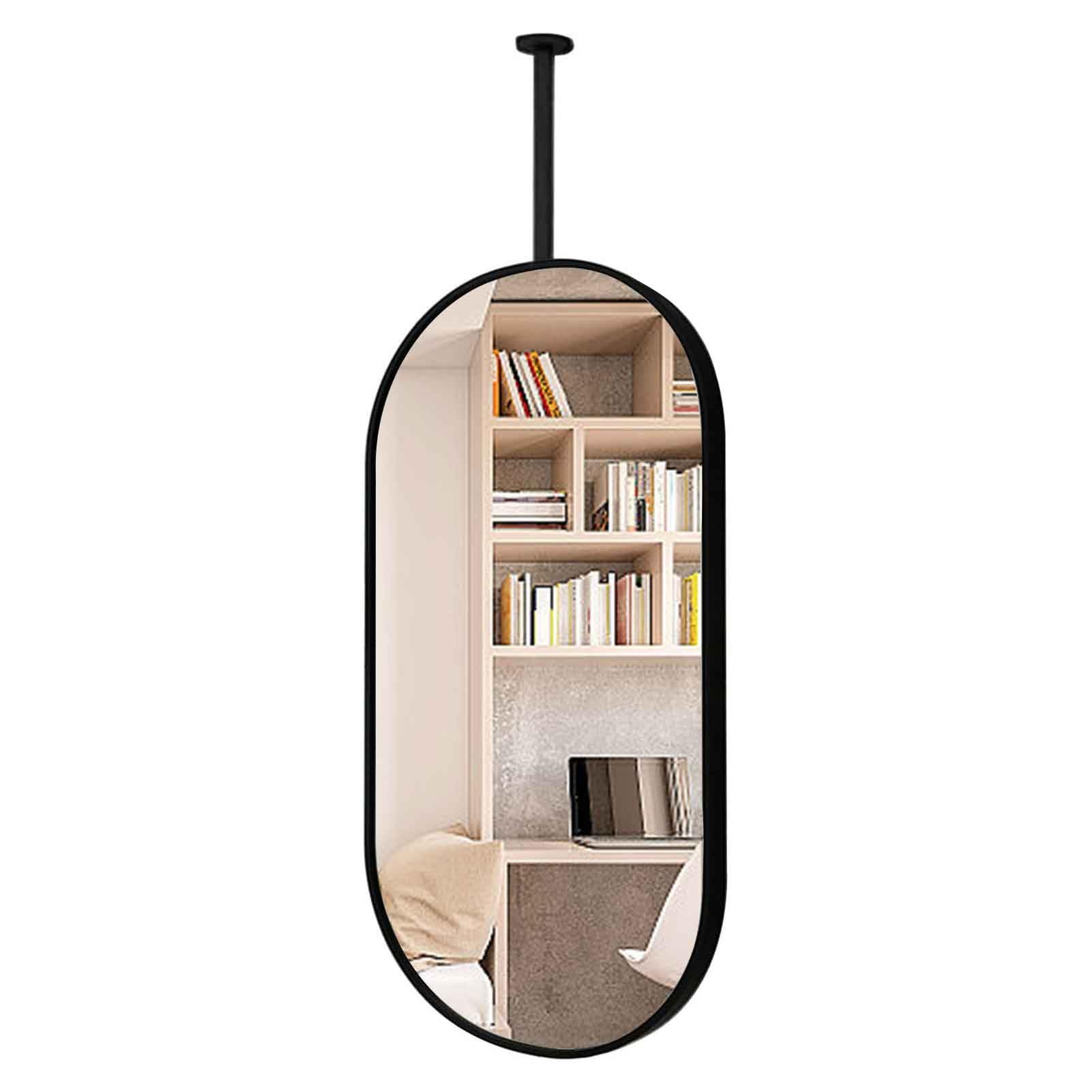 FGXHHS Black Metal Pole Ceiling Suspended Mirror, Oval Rod Mirror Corridor Bathroom - Floating Can Be Customised(40cmx70cm)