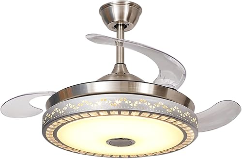 Lámpara de ventilador de techo retráctil de 42 pulgadas, Bluetooth de 3 colores regulable con control remoto, ventilador de araña colgante para sala