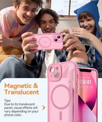 Image of CANSHN Magnetic for iPhone 13 Case, Upgraded [Full Camera Protection] [Compatible with Magsafe] [Translucent Matte] Shockproof Protective Phone Case for iPhone 13 6.1 inch - Pink