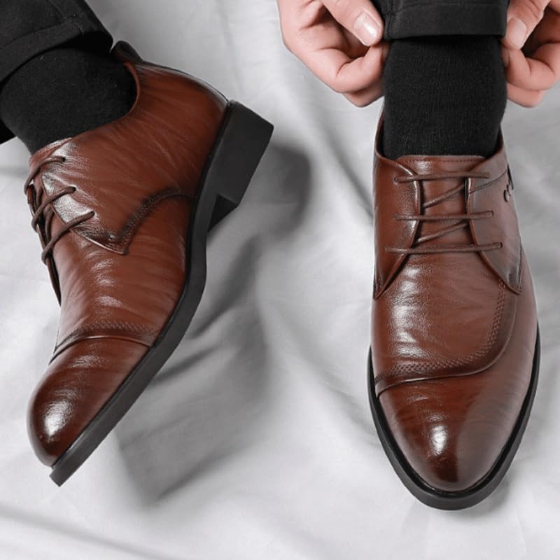 Men's Oxford Shoes Classic Casual Lace Up Round Toe Lug Sole Dress Derby Shoes Work Office Business Height-Increasing Shoes4