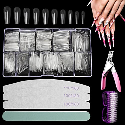ASANMU 500 Pièces Kit Capsules Ongles, 10 Tailles Différentes Capsules Faux Ongles Transparents Faux Ongles avec Limes à Ongles, Ciseaux à ongles, Pinceau à Ongles, Capsules Ongles Cadeaux pour Femmes Cover