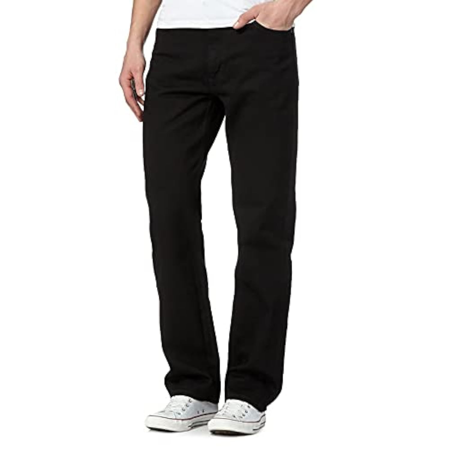 Myshoestore Men's Black Original 100% Cotton Jeans Plain Straight Leg Heavy Duty Denim Wash Boys Jean Classic Designer Stretch Fit Casual Work Wear Zip Fly Belt Loop Pants Pocket Trosuers Sizes 30-50(, 50/29)