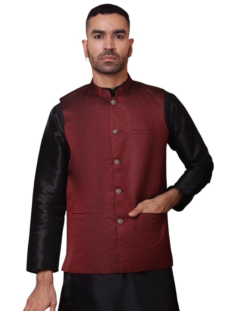 jompers Woven Design Nehru Jacket for Men-picture-40