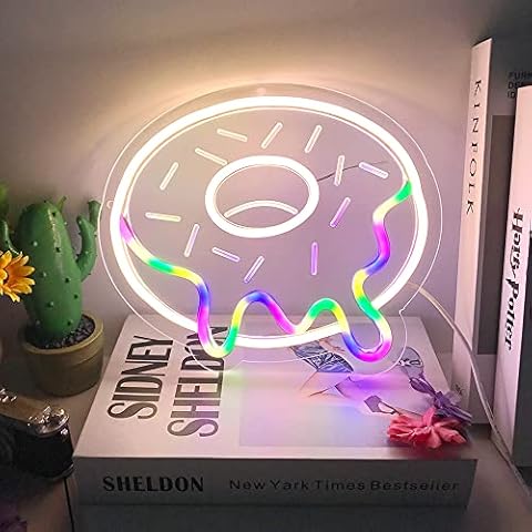 Doughnut Neon Sign for Wall Decor, Donuts Neon Sign with Dimmer Switch, LED Neon Light for Room, Bedroom, Children's Room, Living Room, Hotel, Cafe, Party Decoration, 23 x 24 cm Cover