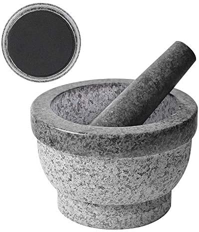 SZUAH Granite Mortar and Pestle Set, Solid Natural Excellent Granite Grinder Set, for Spices, Seasonings, Pastes, Pesto and Guacamole (6", 2 Cup Capacity, Black) …