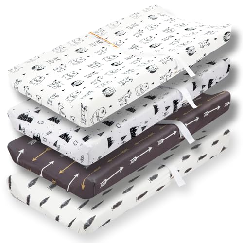 Image of 4 Pack Changing Pad Covers Woodland Forest Animals Wood Neutral Unisex Fitted Baby Changing Pad Cover Set for Baby Boys or Girls