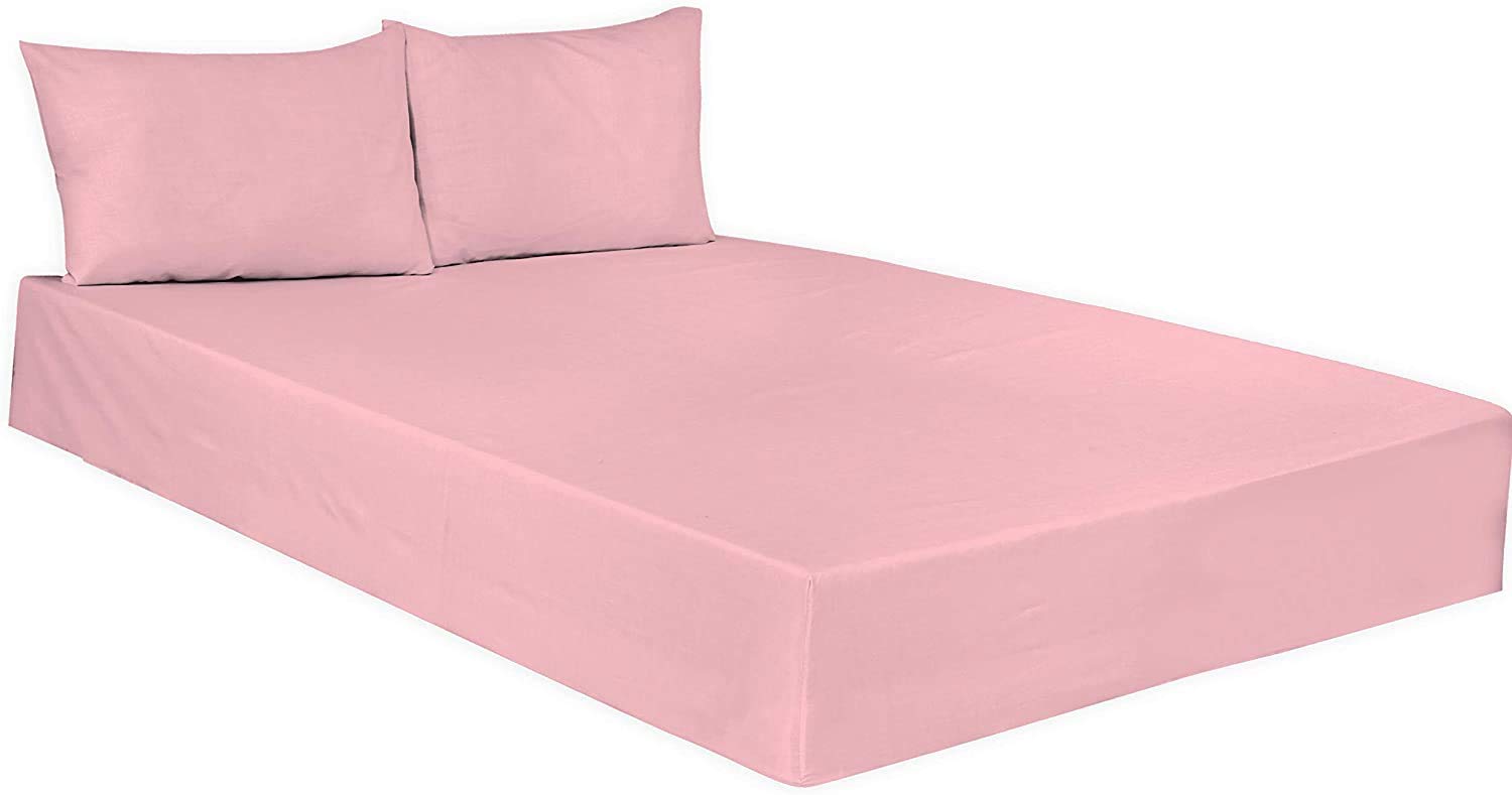 Plain Dyed Poly Cotton Fitted Bed Sheets 25CM- Elasticated Corner- Lightweight Easy Care Soft, Attractive Colours -Single Double King Super King (Pink, Single: (90x190cm) Approx.)