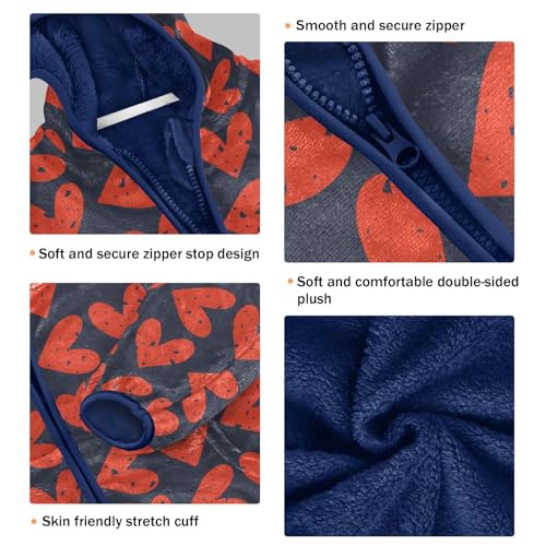 Red Heart Toddler Fleece Jacket Baby Boys Hooded Zipper Long Sleeve Thick Warm Outerwear 3-10 Years3