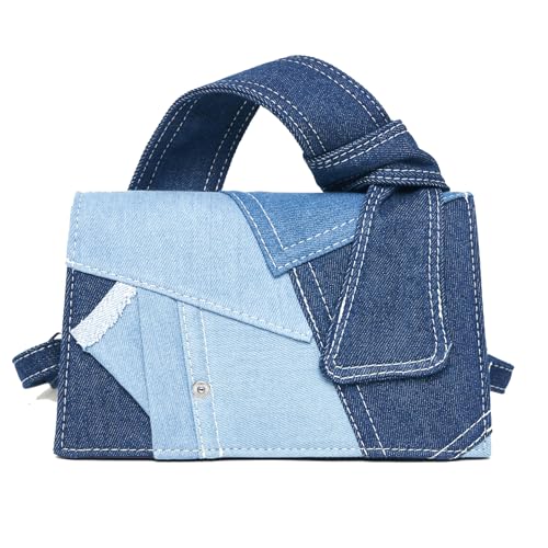 Purse for Women Patchwork Shoulder Bags, Mini Purse Crossbody Bag Denim Top Handle Clutch Handbag