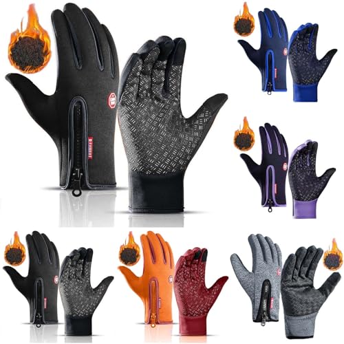 GPAHRRDNIJ Ski Gloves for Men Women Waterproof Snow Ski Gloves for Winter Snowboard Touchscreen with Zipper (Black-XL)