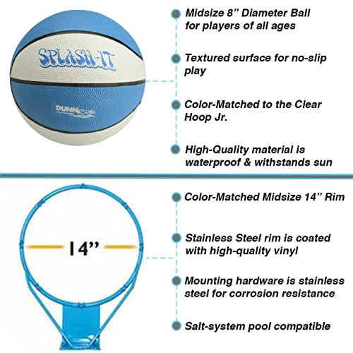 Dunn-Rite Clear Hoop Jr. Deck-Mounted Poolside Basketball Hoop W/Ball, 2 & 3/8" Brass Anchor W/Cap, & 14 Inch Stainless Steel Rim #TOP5