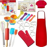 Real Kids Cooking Set Junior Baking Kitchen Kit with Apron, Chef Hat, Cooking Supplies, Kitchen Utensils and Recipes - Great Gift for Kids