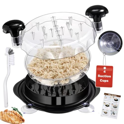 LucenOak Chicken Shredder Tool Twist for Cooked Meat, Manual Meat Shredder with Clear Lid, 4 Suction Cup Anti-Slip Base, BPA-free Dishwasher Safe for Pulled Chicken, Pork, Beef & Meap Prep