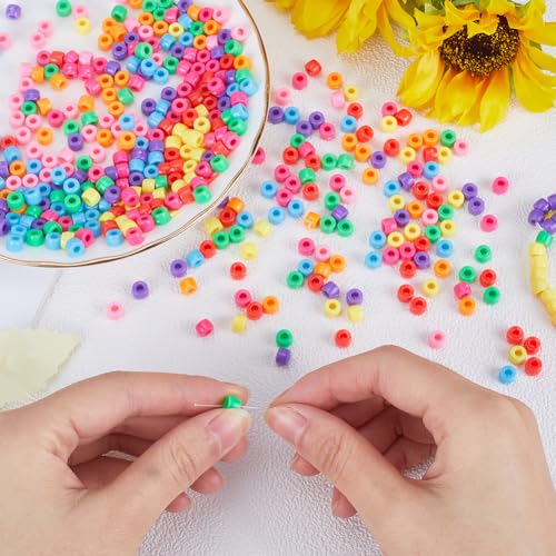 SUNNYCLUE 800Pcs Plastic Seed Beads 6mm Seed Beads Bulk Mini Small Pony Opaque Red Green Blue Pink Craft 4x6mm Colored for Jewellery Making Beading Kits DIY Bracelets Keychain - Image 3
