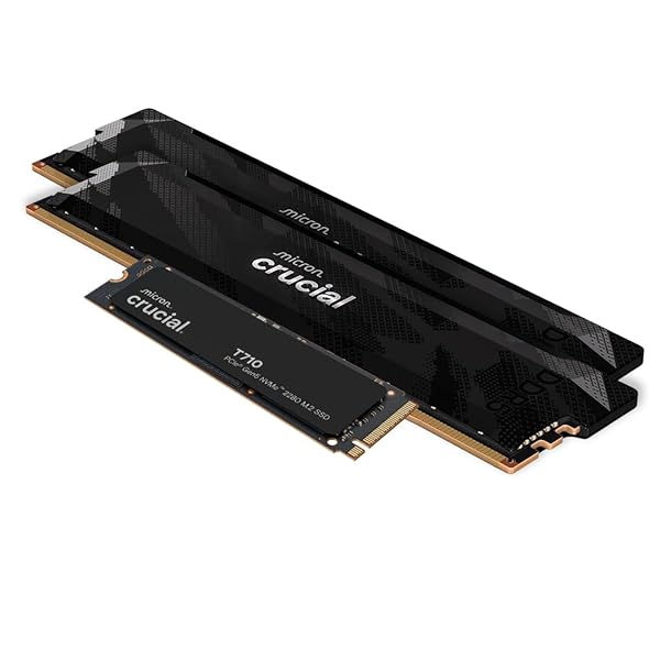 Crucial T710 Gen5 2TB SSD, Up to 14,900MB/s Read Plus DDR5 Pro OC CL32 RAM 32GB Kit (2x16GB), 6400MHz CL32, Black - Storage & Memory Bundle