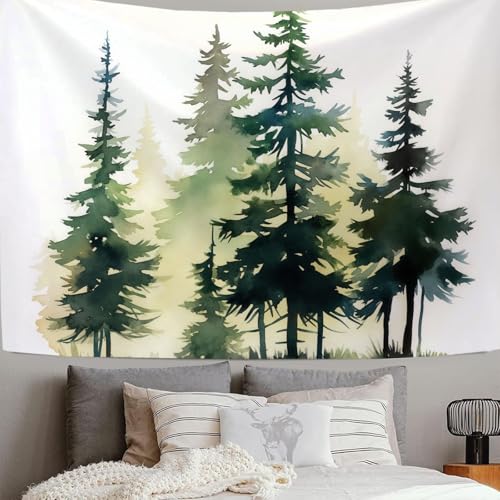 Tapisserie murale forêt de pins aquarelle 230x180cm papier peint tissu
