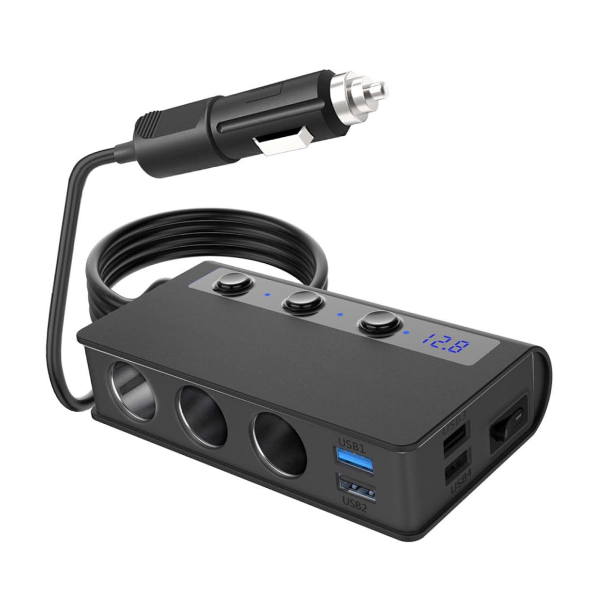Angoily Caricabatterie da Auto Sdoppiatore Accendisigari 1 a 3 4 Porte Usb, 180w Max, Interruttore Indipendente e Indicatore Led, per Auto