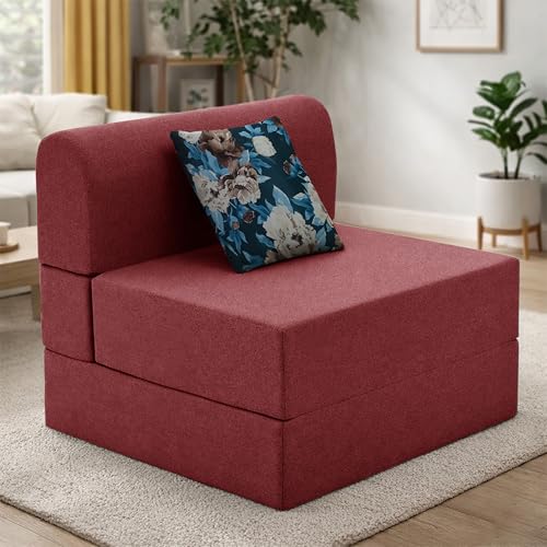 Image of Convertible 3 * 6 Single Seater Sofa Cum Bed | Foldable Sofa Bed for Apartments & Studio Rooms (RED, COMFORTMAX)
