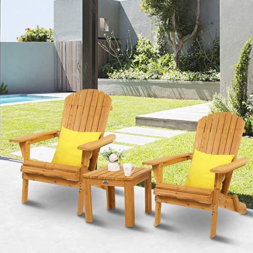 Vingli Folding Adirondack Chairs Wood Lawn Chair Wooden Lounger 350 Lbs Support Fire Pit Seating Natural Finished Weather Resistant Indoor Outdoor Furniture #TOP6