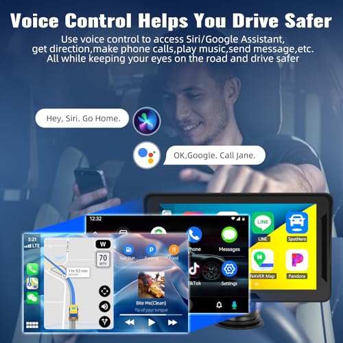 CarPlay Screen for Car, 7" HD Portable Car Stereo with Wireless Android Auto, Car Audio Receivers with Voice Control, Mirror Link, Bluetooth, EQ, AUX, Car Play Screen Driveplay Multimedia Player - Image 4