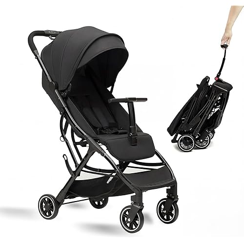 COOL KIDS Portable Stroller with Automatic Fold，Lightweight Umbrella Stroller with Pop Out Sun Canopy，Compact Strollers for Travel(Black)
